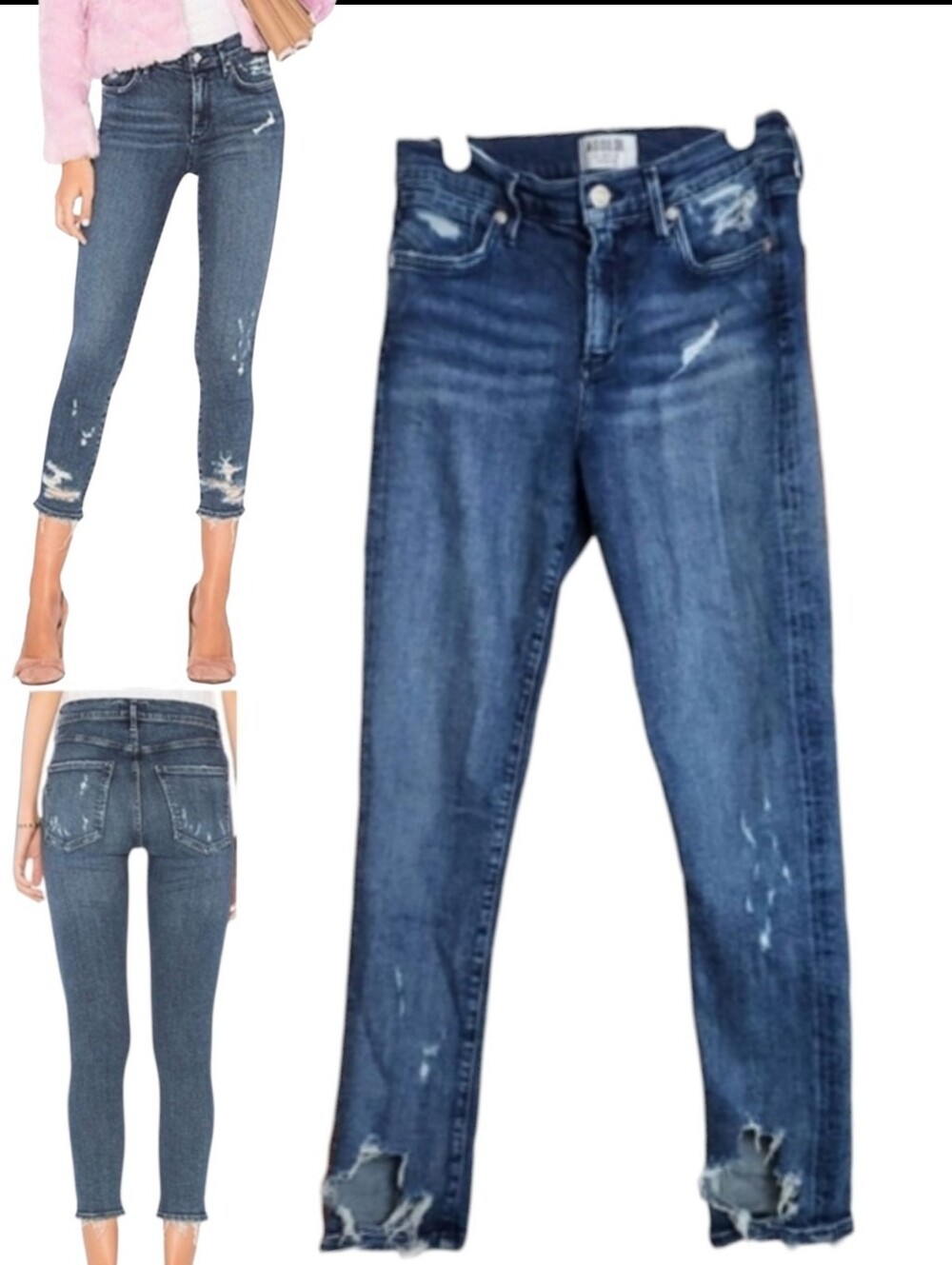 Agolde Womens Sophie High Rise Crop Paradox Skinny Distressed Blue Jeans Size 26